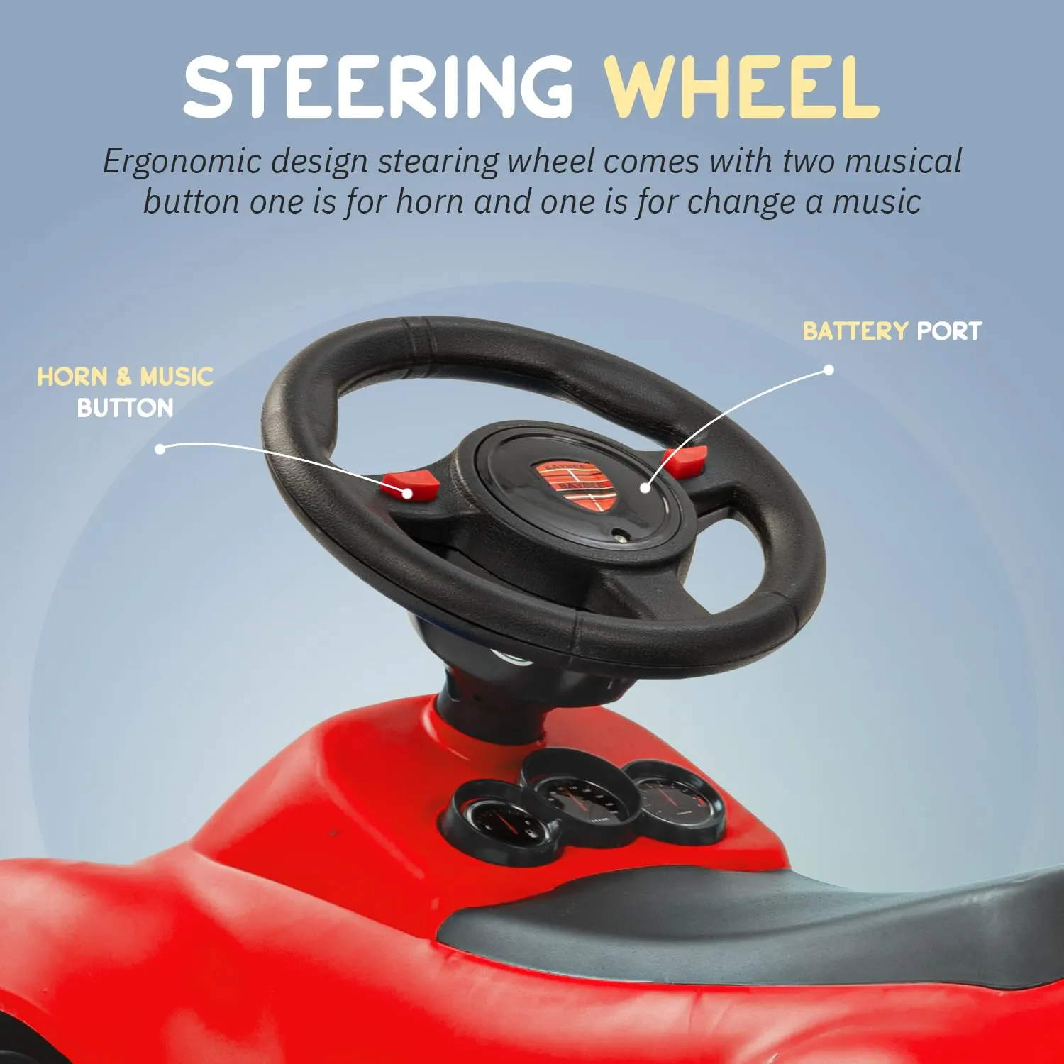 Baybee Bolt Push Ride on Car for Kids, Baby Rideons Car with Music, Light & Comfort Seat | Push Baby Cars Toys for Kids Toddlers | Kids Car Ride on for Kids to Drive 1 to 3 Years Boys Girls (Red)