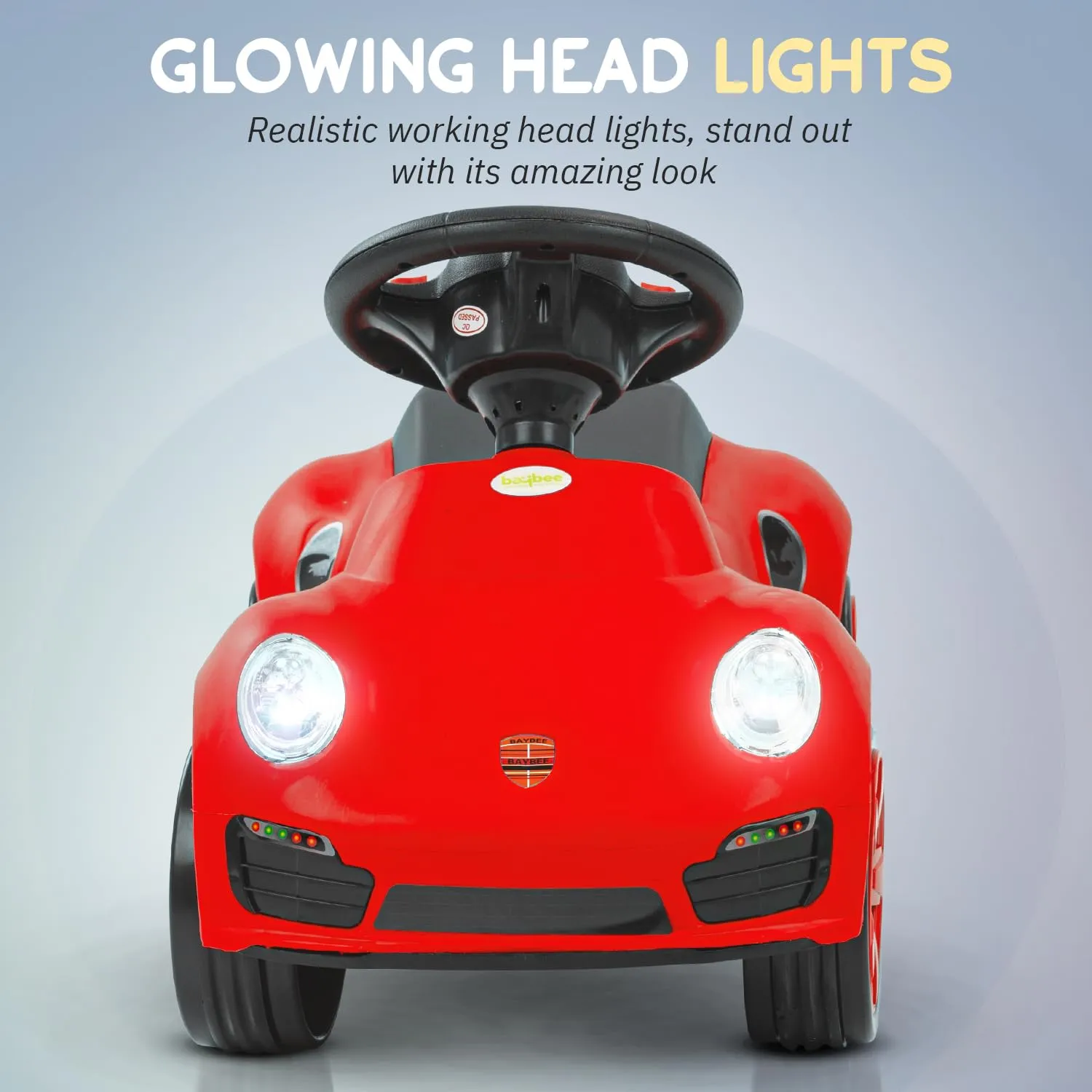 Baybee Bolt Push Ride on Car for Kids, Baby Rideons Car with Music, Light & Comfort Seat | Push Baby Cars Toys for Kids Toddlers | Kids Car Ride on for Kids to Drive 1 to 3 Years Boys Girls (Red)