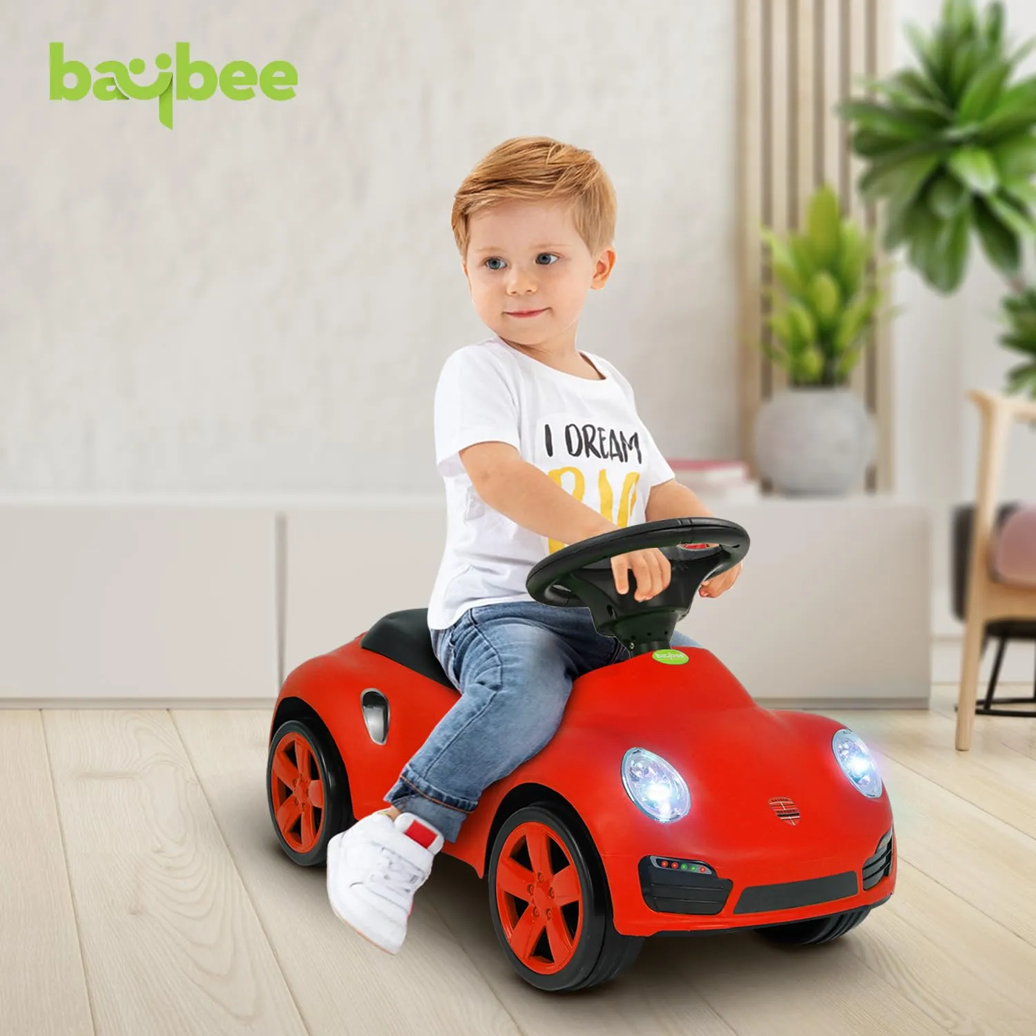 Baybee Bolt Push Ride on Car for Kids, Baby Rideons Car with Music, Light & Comfort Seat | Push Baby Cars Toys for Kids Toddlers | Kids Car Ride on for Kids to Drive 1 to 3 Years Boys Girls (Red)