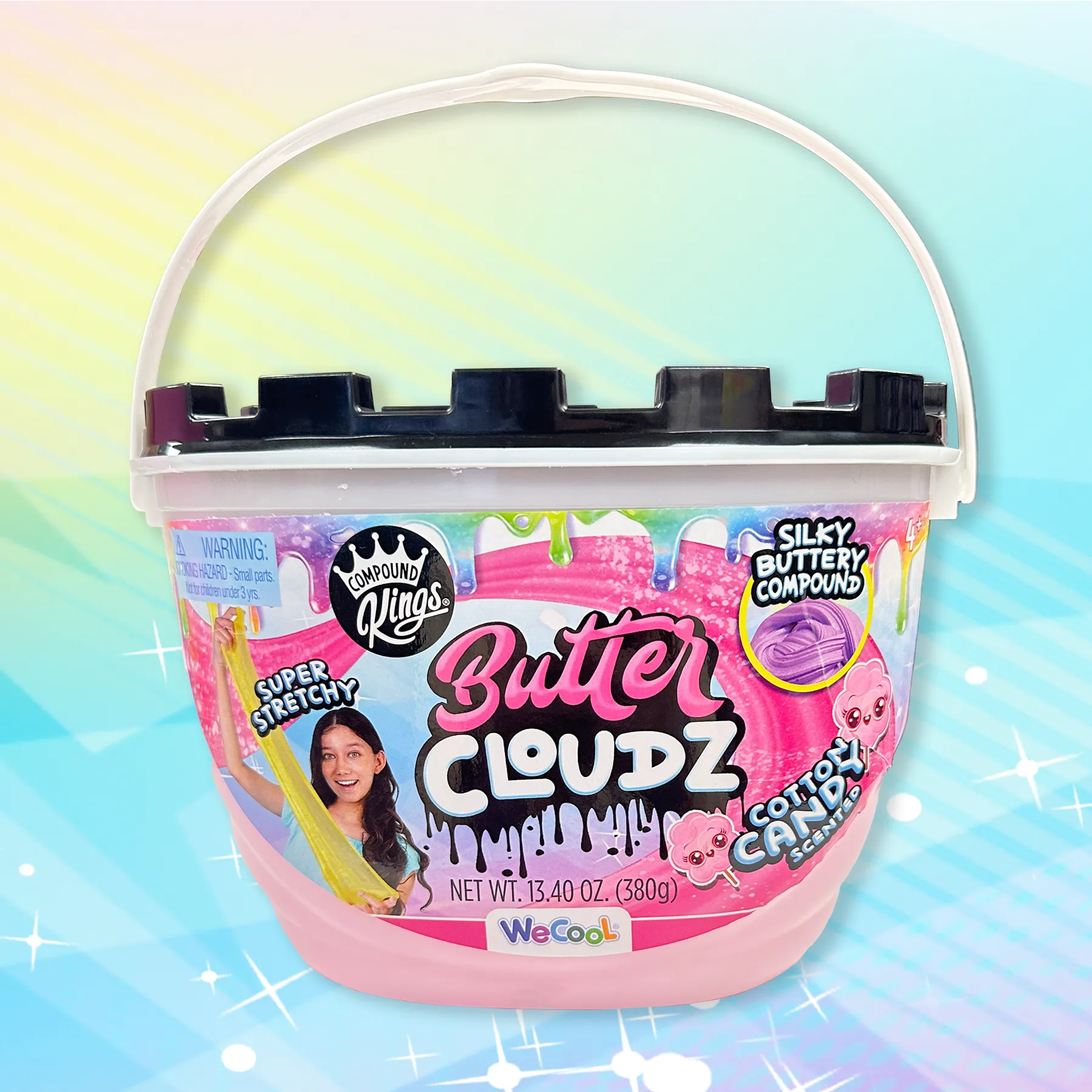 COMPOUND KINGS Fluffy Butter Cloudz Compound Bucket For Girls & Boys | Sensory Toys | Non-Toxic & Non-Sticky | Stress Relieving Tactile | (Pink Cotton Candy)