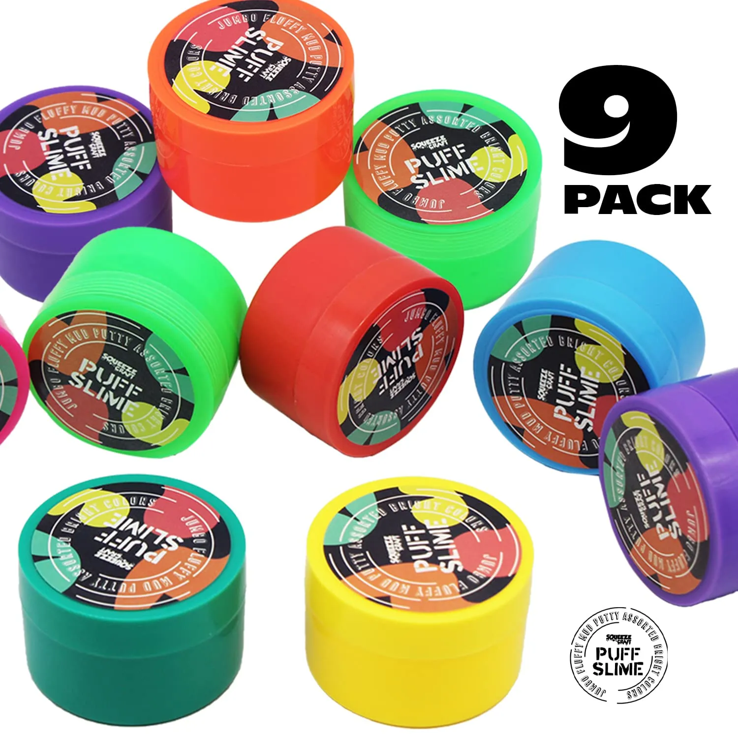 Puff Slime - 9 Pack Jumbo Fluffy Mud Putty Assorted Bright Colors - 2 Oz