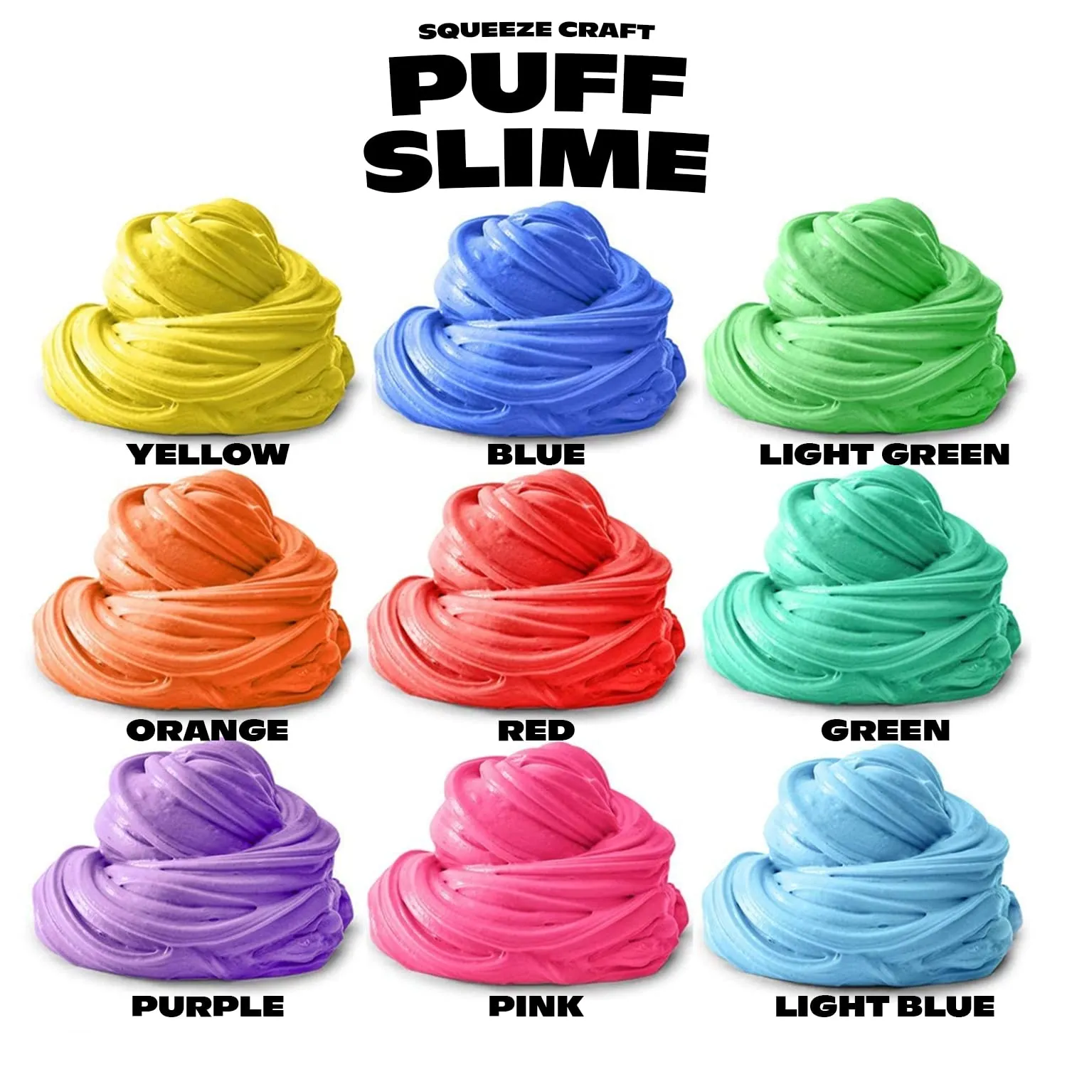 Puff Slime - 9 Pack Jumbo Fluffy Mud Putty Assorted Bright Colors - 2 Oz