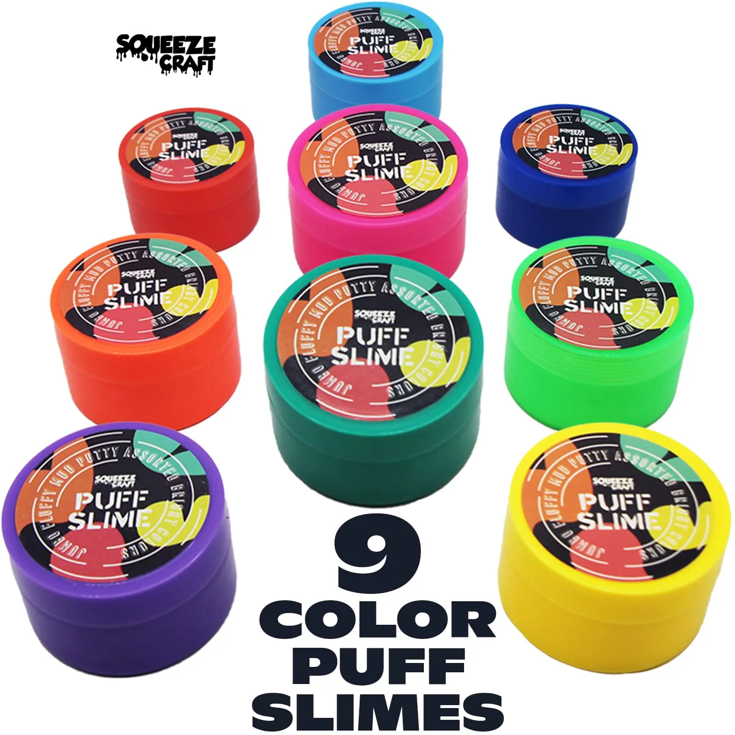 Puff Slime - 9 Pack Jumbo Fluffy Mud Putty Assorted Bright Colors - 2 Oz